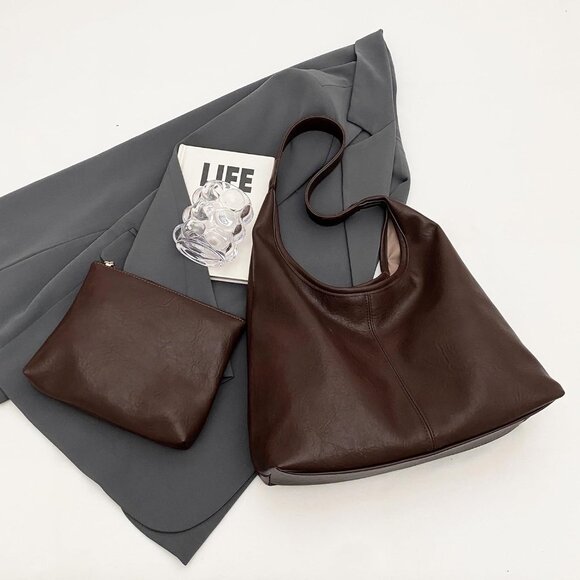 Leather Hobo Bags for Women Slouchy Tote Bag Retro PU Leather Purse Soft Shoulde - Picture 5 of 7